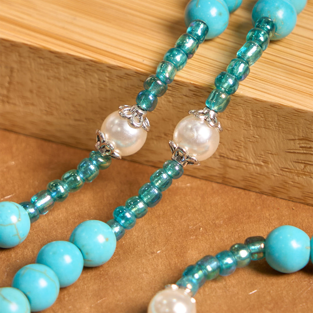 Christianartworkshop Medaglia della Madonna e Crocifisso di Rosario con Perle Rotonde Turchesi Blu da 8 mm - image 4