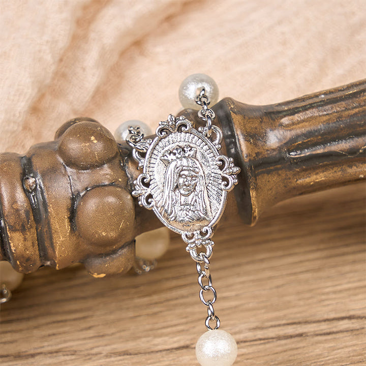 Christianartworkshop Medaglia della Madonna e Crocifisso di perle rotonde in acrilico bianco da 8 mm Rosario - image 4