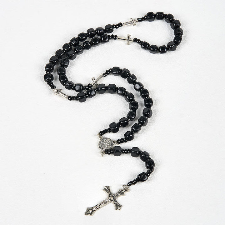 Christianartworkshop Medaglia di San Benedetto e Crocifisso di Rosario con grani rotondi in legno nero da 8 mm - image 6