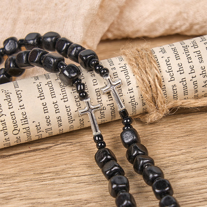 Christianartworkshop Medaglia di San Benedetto e Crocifisso di Rosario con grani rotondi in legno nero da 8 mm - image 3