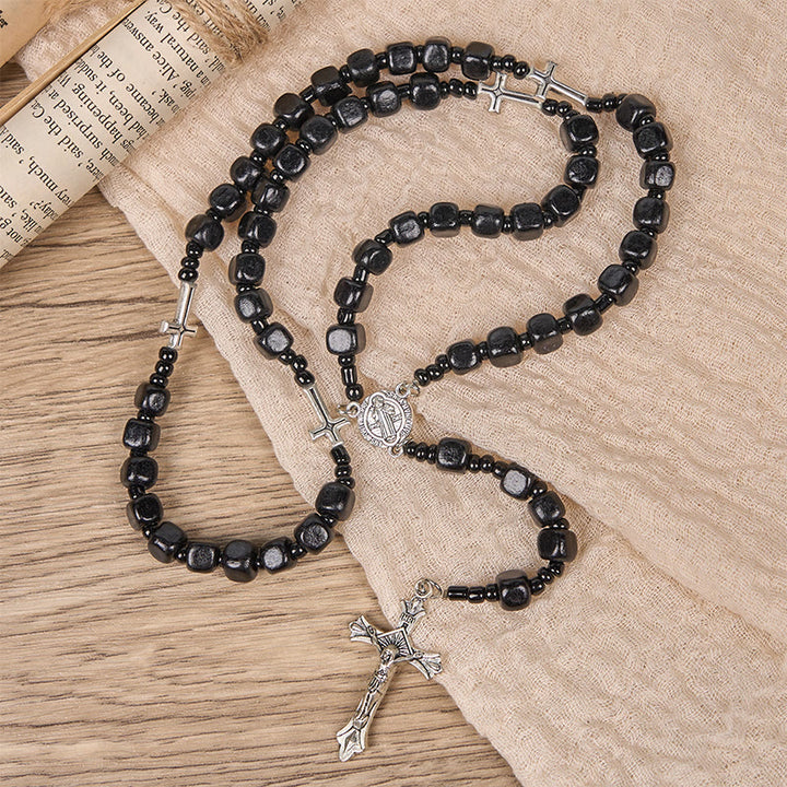Christianartworkshop Medaglia di San Benedetto e Crocifisso di Rosario con grani rotondi in legno nero da 8 mm - image 7