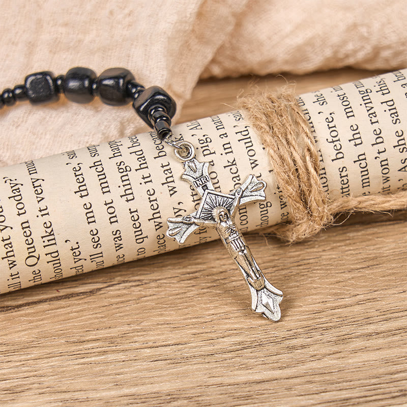 Christianartworkshop Medaglia di San Benedetto e Crocifisso di Rosario con grani rotondi in legno nero da 8 mm - image 4