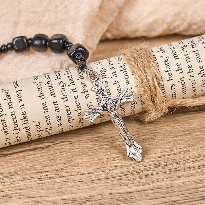 Christianartworkshop Medaglia di San Benedetto e Crocifisso di Rosario con grani rotondi in legno nero da 8 mm - image 4