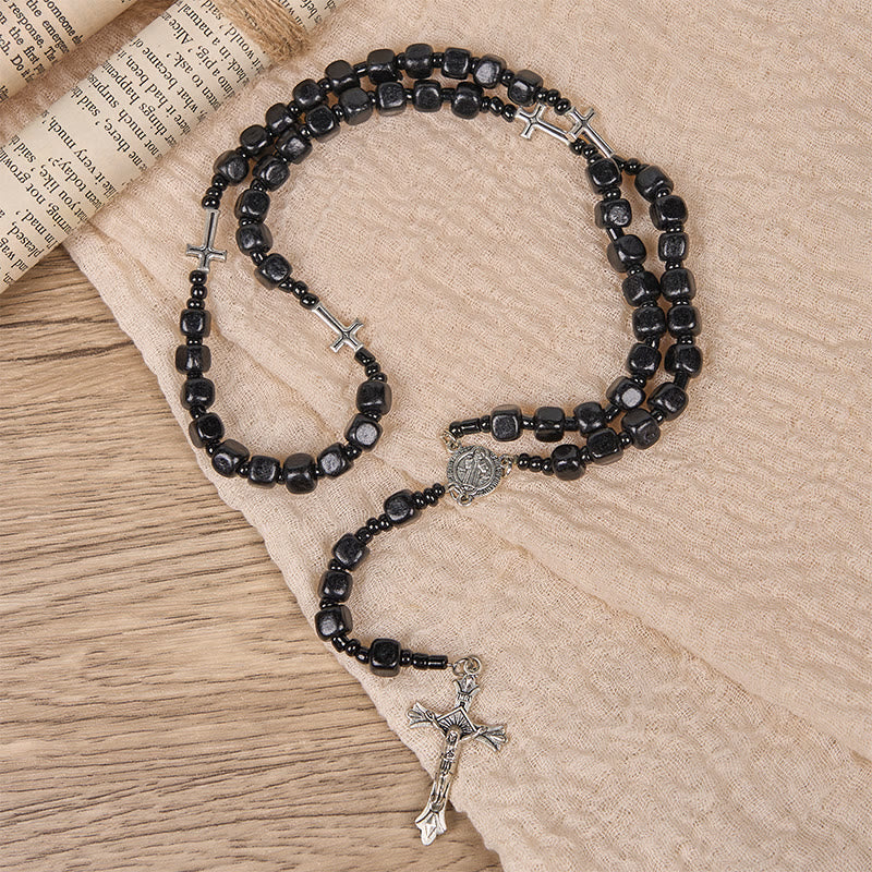 Christianartworkshop Medaglia di San Benedetto e Crocifisso di Rosario con grani rotondi in legno nero da 8 mm - image 5