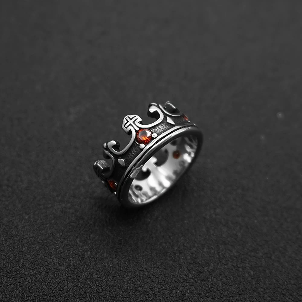 Christianartworkshop 4colors Anello con croce The Crown of Faith - Pietre preziose rosse incastonate Design divino per credenti - image 6