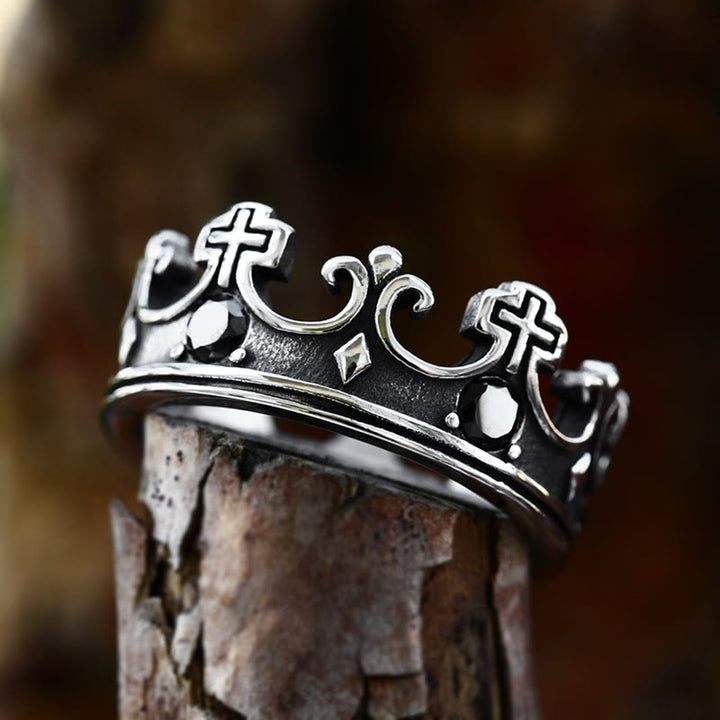 Christianartworkshop 4colors Anello con croce The Crown of Faith - Pietre preziose rosse incastonate Design divino per credenti - image 2