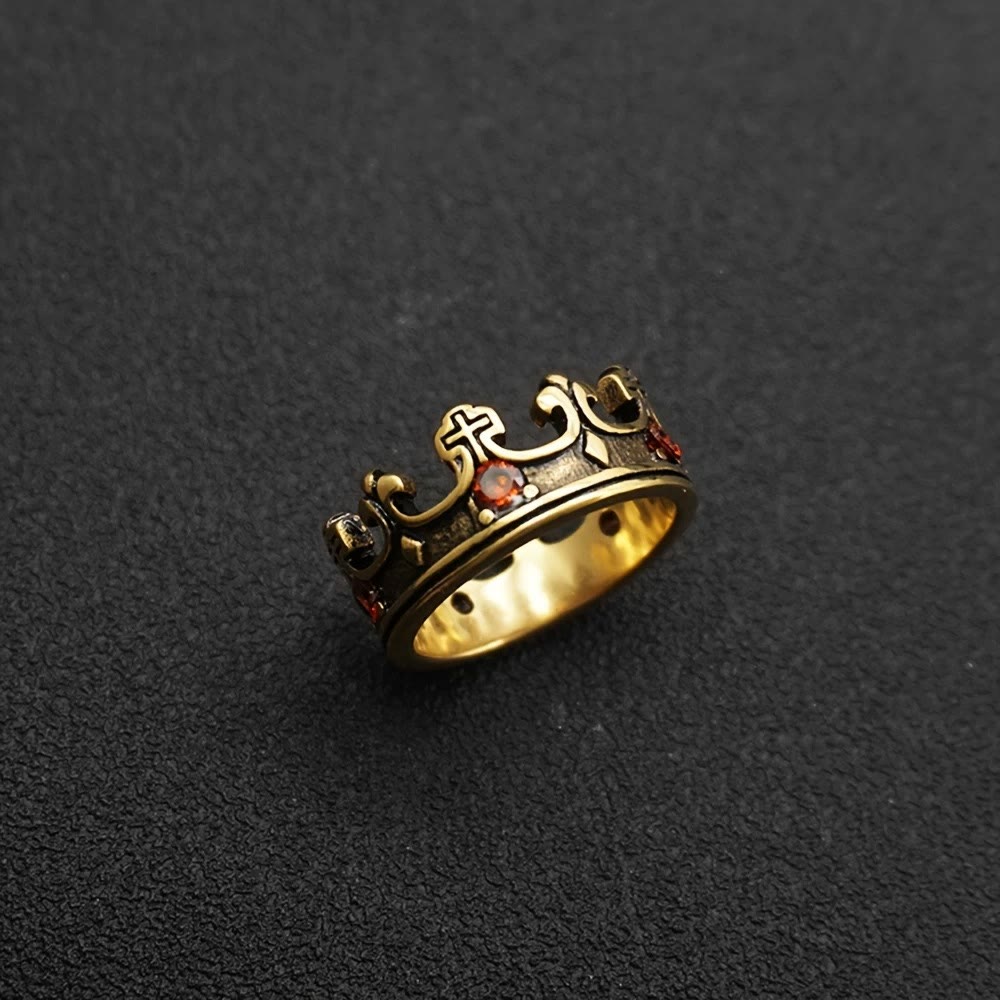 Christianartworkshop 4colors Anello con croce The Crown of Faith - Pietre preziose rosse incastonate Design divino per credenti - image 3