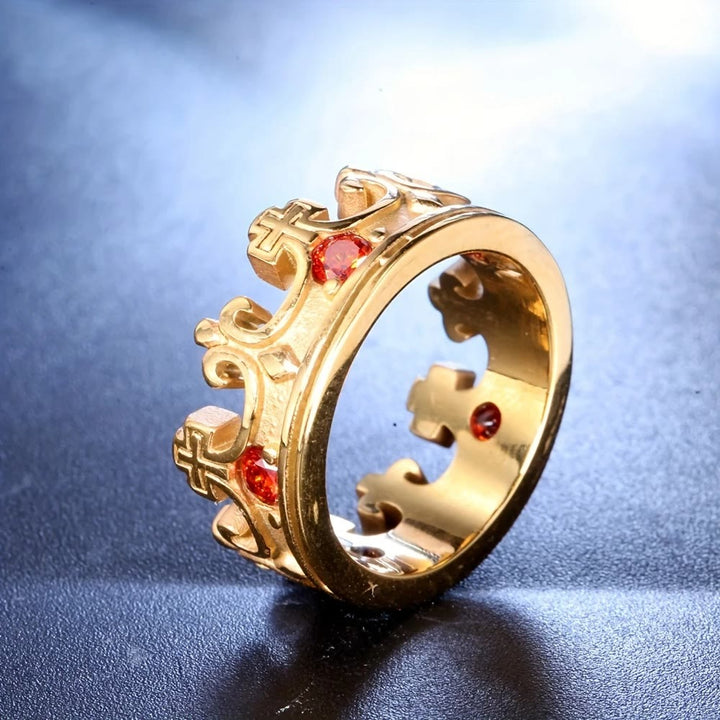 Christianartworkshop 4colors Anello con croce The Crown of Faith - Pietre preziose rosse incastonate Design divino per credenti - image 7