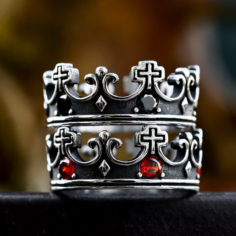 Christianartworkshop 4colors Anello con croce The Crown of Faith - Pietre preziose rosse incastonate Design divino per credenti - image 8
