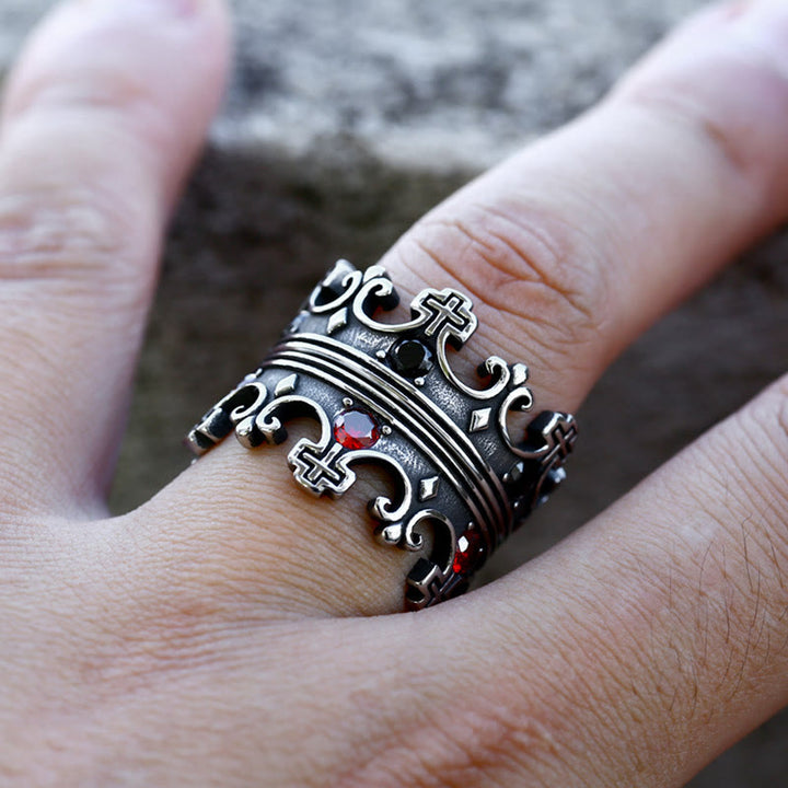 Christianartworkshop 4colors Anello con croce The Crown of Faith - Pietre preziose rosse incastonate Design divino per credenti - image 5