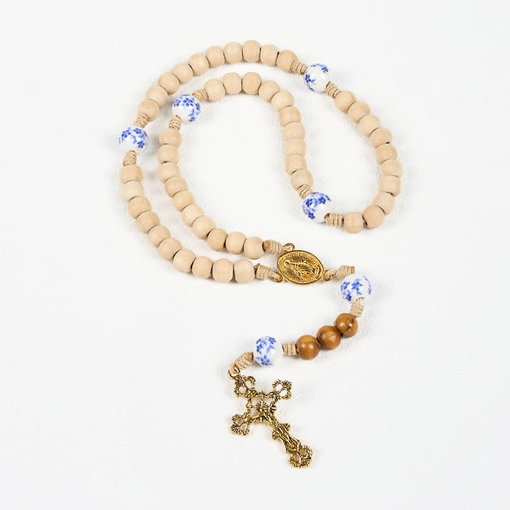 Christianartworkshop Perline di ceramica in legno fatte a mano Medaglia miracolosa e rosario con crocifisso - image 6
