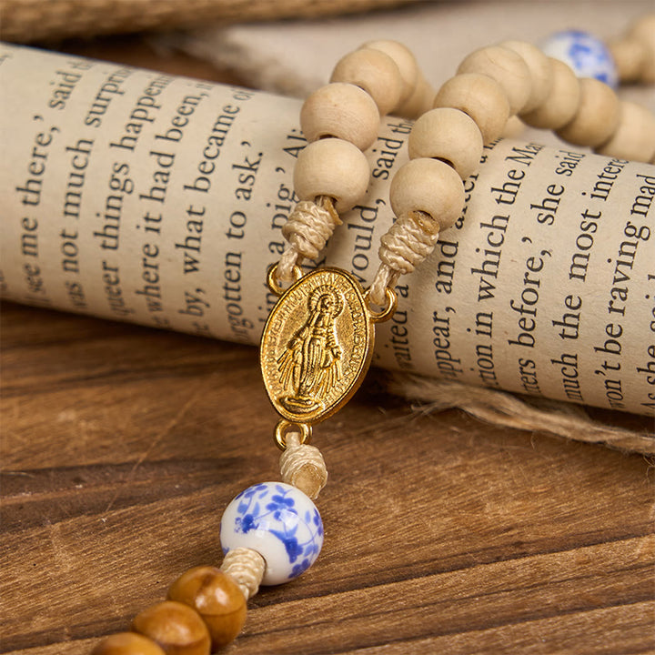 Christianartworkshop Perline di ceramica in legno fatte a mano Medaglia miracolosa e rosario con crocifisso - image 4