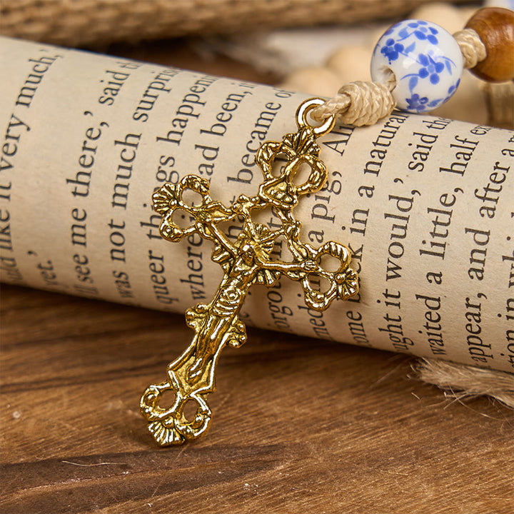 Christianartworkshop FEDE IN PREGHIERA: Rosario con medaglia miracolosa in perline di legno e ceramica fatte a mano - image 6