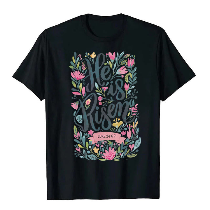 Christianartworkshop Maglietta grafica con stampa floreale "He Is Risen" - Nero - 2XL - image 1