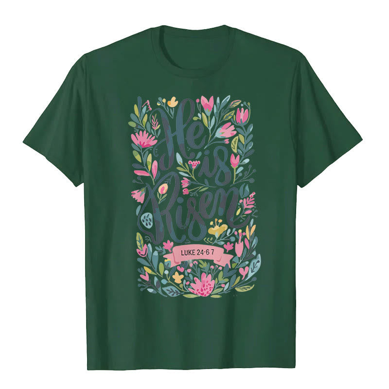 Christianartworkshop Maglietta grafica con stampa floreale "He Is Risen" - Verde scuro - 2XL - image 6