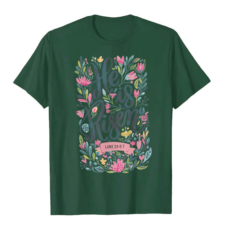 Christianartworkshop Maglietta grafica con stampa floreale "He Is Risen" - Verde scuro - 2XL - image 6