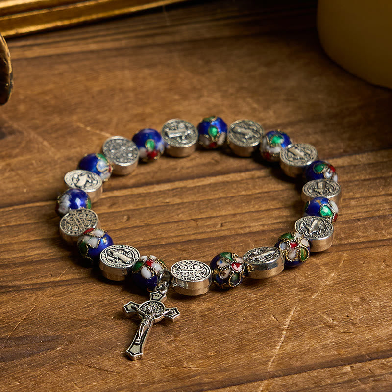 Christianartworkshop Braccialetto di benedizione divina con perline cloisonné blu fatte a mano: un simbolo di fede - image 1