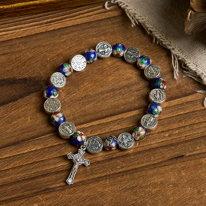Christianartworkshop Braccialetto di benedizione divina con perline cloisonné blu fatte a mano: un simbolo di fede - image 2