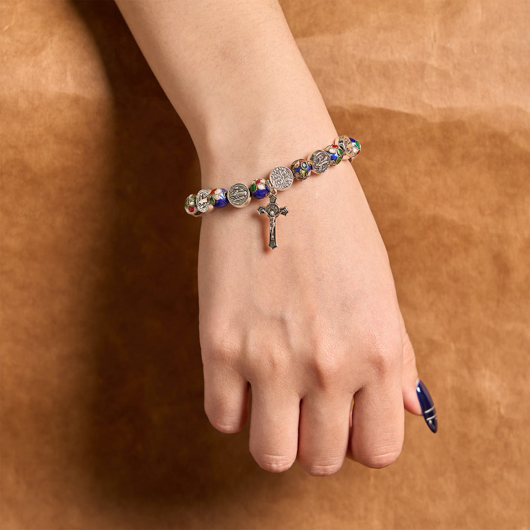 Christianartworkshop Braccialetto di benedizione divina con perline cloisonné blu fatte a mano: un simbolo di fede - image 3