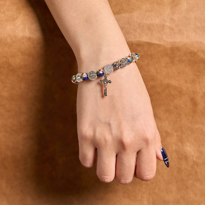 Christianartworkshop Braccialetto di benedizione divina con perline cloisonné blu fatte a mano: un simbolo di fede - image 3