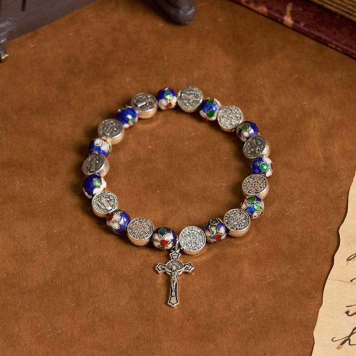 Christianartworkshop Braccialetto di benedizione divina con perline cloisonné blu fatte a mano: un simbolo di fede - Perle cloisonné - image 0