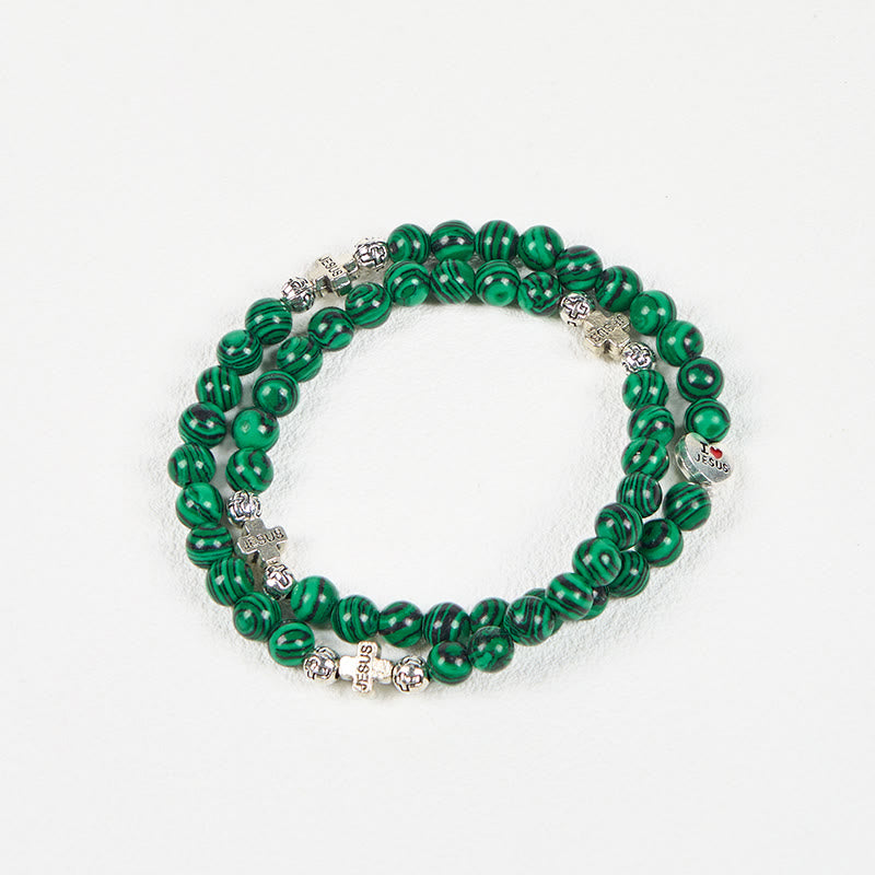 Christianartworkshop Braccialetto rosario con perline di malachite verde e croce "I Love Jesus Faith" - image 6