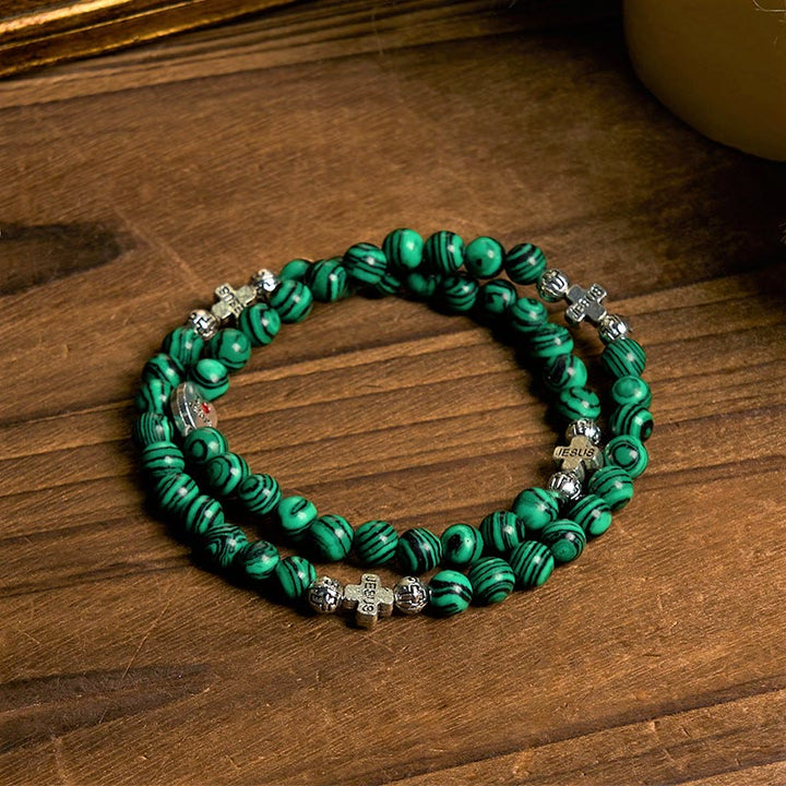 Christianartworkshop Braccialetto rosario con perline di malachite verde e croce "I Love Jesus Faith" - image 5