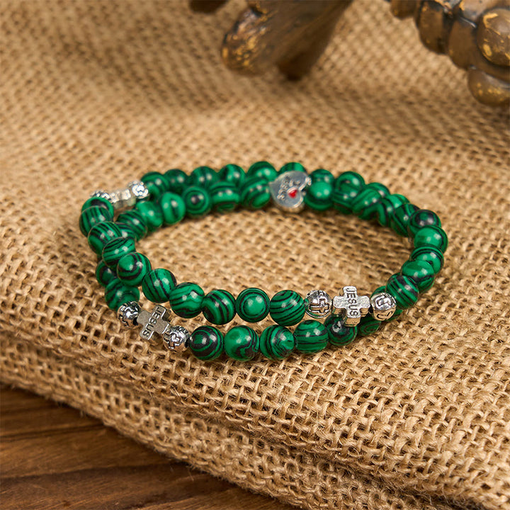 Christianartworkshop Braccialetto rosario con perline di malachite verde e croce "I Love Jesus Faith" - image 4