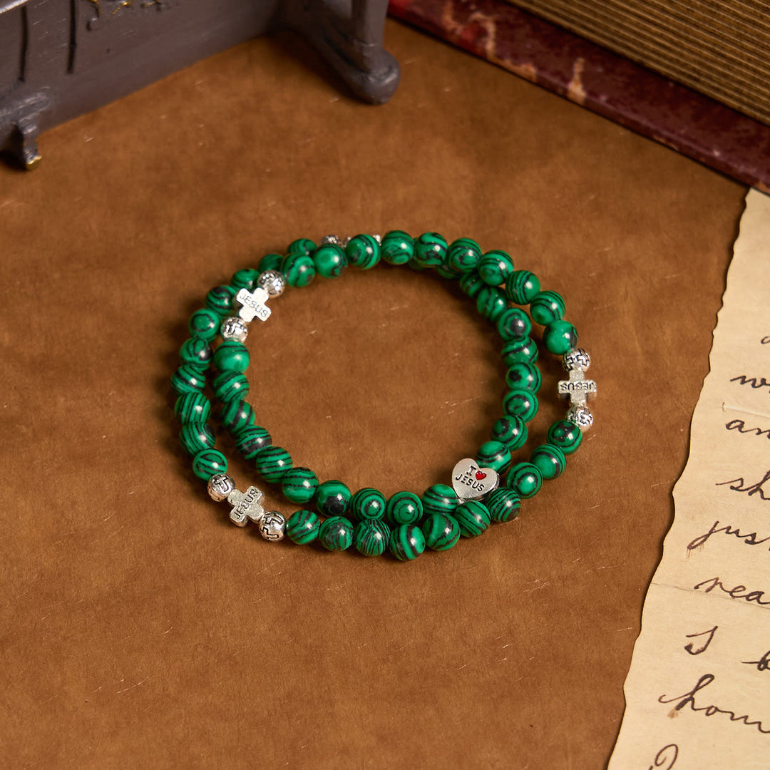Christianartworkshop Braccialetto rosario con perline di malachite verde e croce "I Love Jesus Faith" - image 2