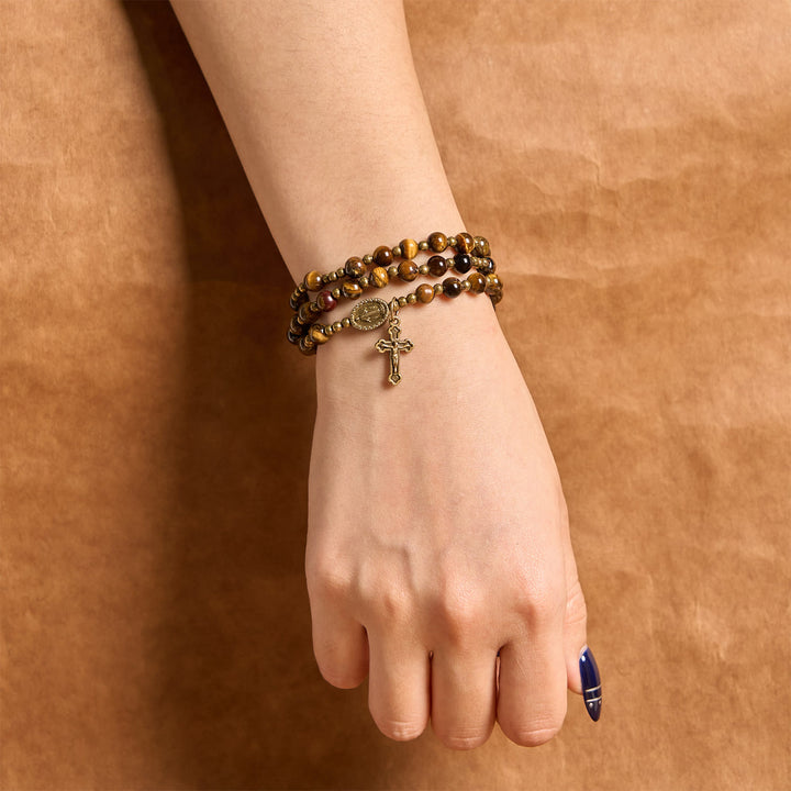 Braccialetto rosario elastico fatto a mano in pietra occhio di tigre Christianartworkshop : una gemma spirituale a duplice scopo - image 2