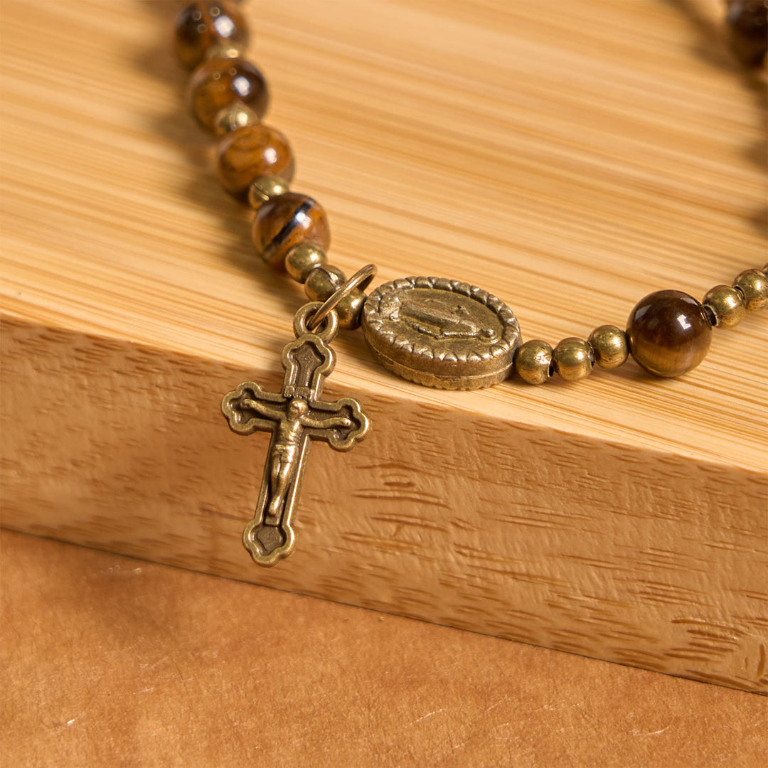 Braccialetto rosario elastico fatto a mano in pietra occhio di tigre Christianartworkshop : una gemma spirituale a duplice scopo - image 5