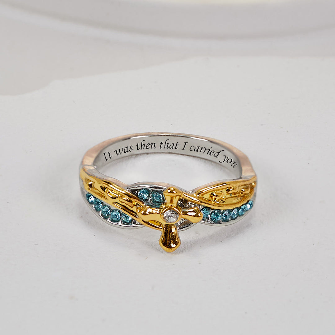 Christianartworkshop Anello in lega bicolore con cuore e poesia cristiana "Impronte nella sabbia" - US 10 - image 0