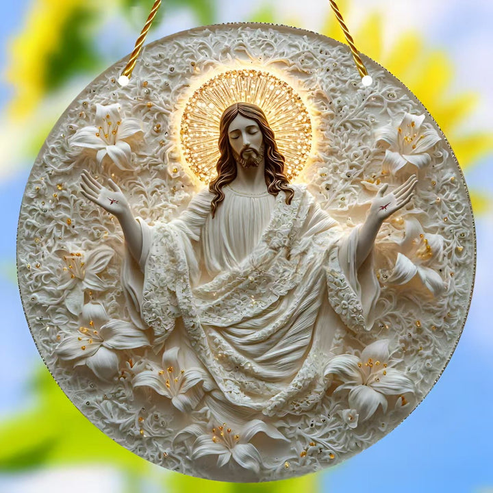 Christianartworkshop Gesù e fiori, ornamenti rotondi da appendere: un simbolo dello spirito divino - Gesù - image 0