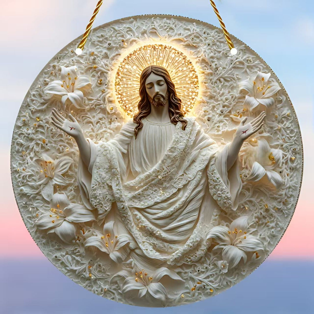 Christianartworkshop Gesù e fiori, ornamenti rotondi da appendere: un simbolo dello spirito divino - image 1
