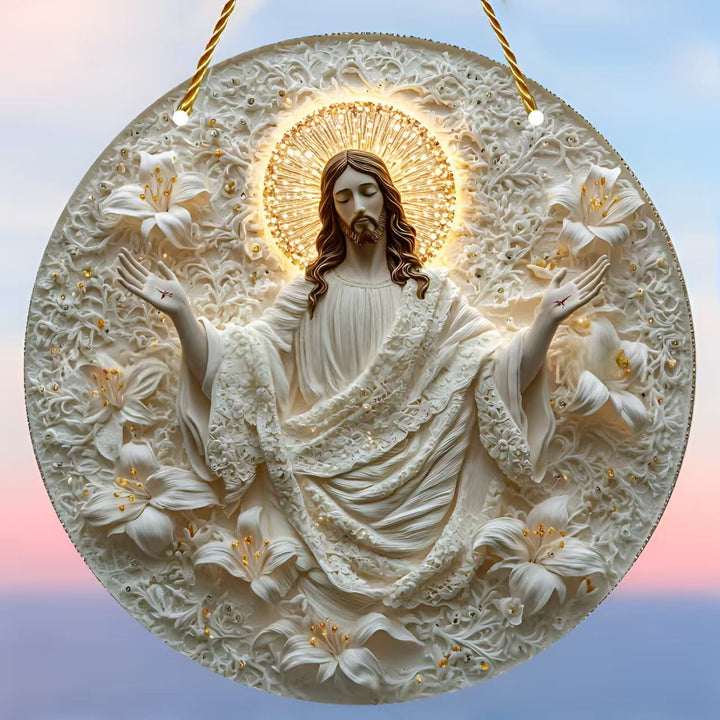 Christianartworkshop Gesù e fiori, ornamenti rotondi da appendere: un simbolo dello spirito divino - image 1