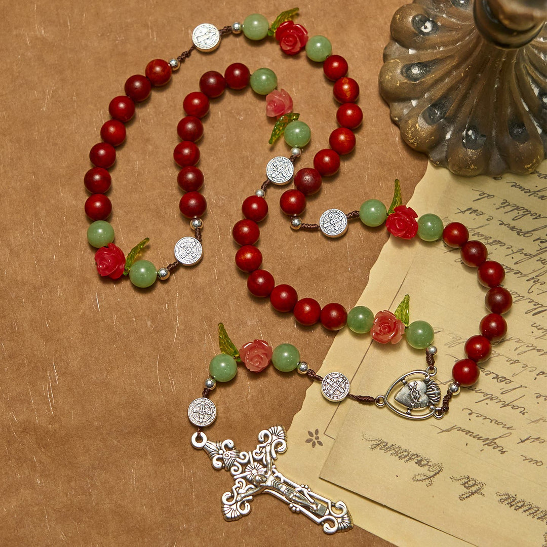 Rosario fatto a mano di Christianartworkshop con perle di legno di drago sanguinante e crocifisso: un simbolo di legame spirituale e devozione - Perline di legno di drago di sangue e crocifisso - image 0