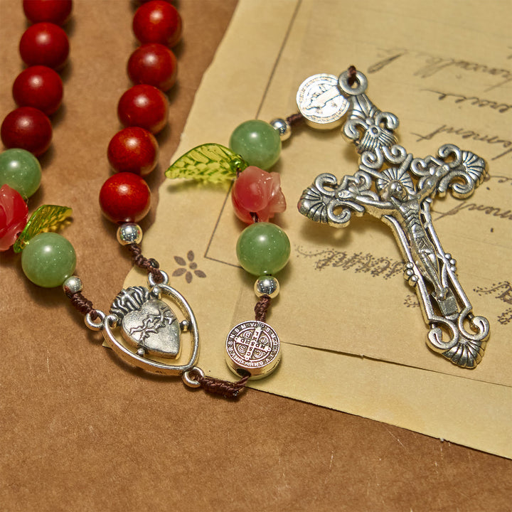 Rosario fatto a mano di Christianartworkshop con perle di legno di drago sanguinante e crocifisso: un simbolo di legame spirituale e devozione - image 5