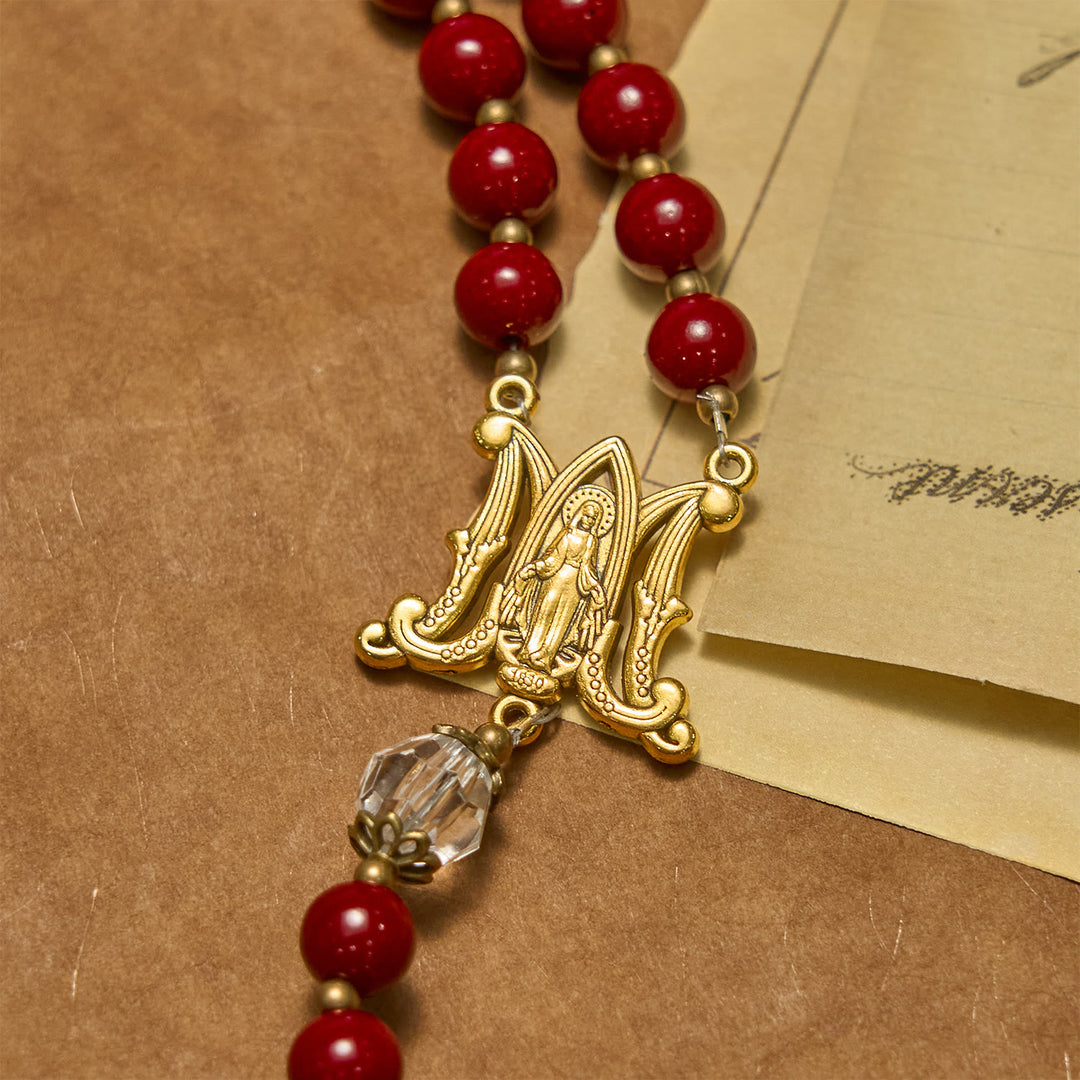 Rosario fatto a mano con grani di cinabro e medaglia di Gesù Christianartworkshop : un emblema divino della devozione della fede - image 5