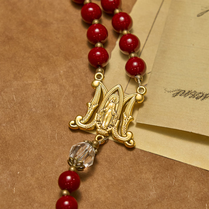 Rosario fatto a mano con grani di cinabro e medaglia di Gesù Christianartworkshop : un emblema divino della devozione della fede - image 5