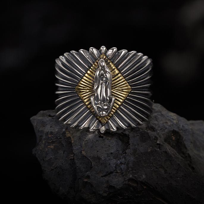 Christianartworkshop Anello classico e vintage in argento sterling 925 con la Madonna - Nella devozione, trova una speranza senza limiti - Adatto per taglie USA 8-15 - image 0