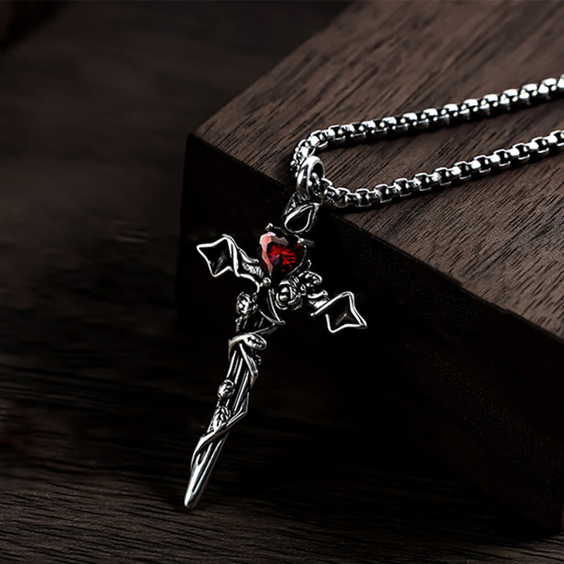 Collana con crocifisso a forma di rosa spinata in argento sterling 999 bicolore Christianartworkshop : una fusione di eleganza gotica e romanticismo dark - Rosso - image 0
