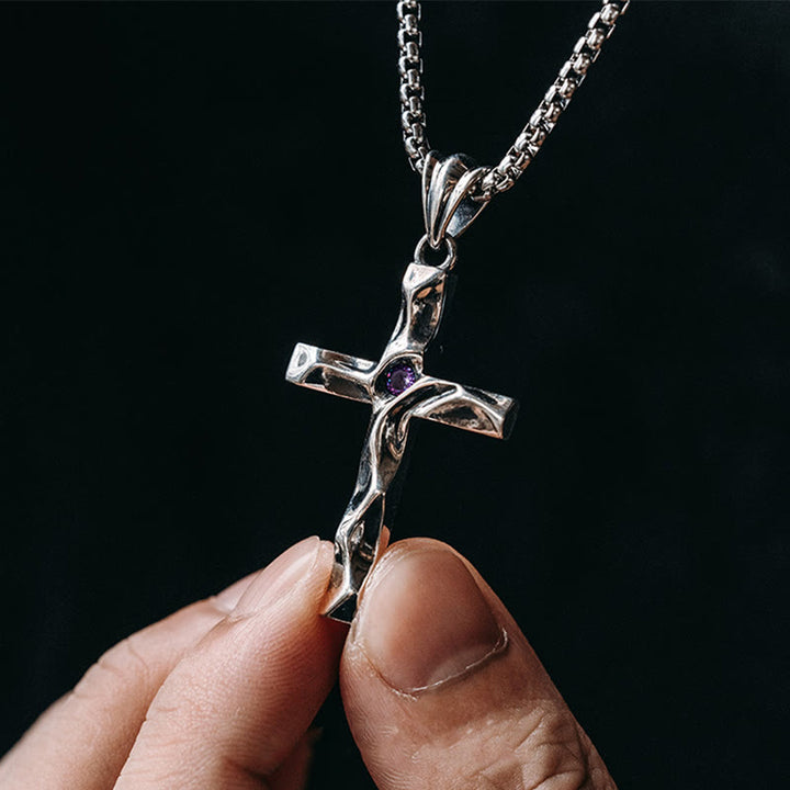 Collana con croce in argento sterling 925 e zirconi bicolori Christianartworkshop : simbolo di eleganza e grazia divina - Viola - image 0