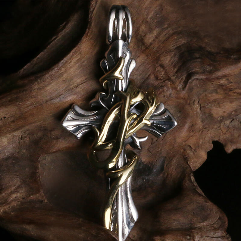 Collana con crocifisso a forma di vite in argento sterling 925, 2 stili, Christianartworkshop : libera la tua personalità oscura - Oro e argento - image 0