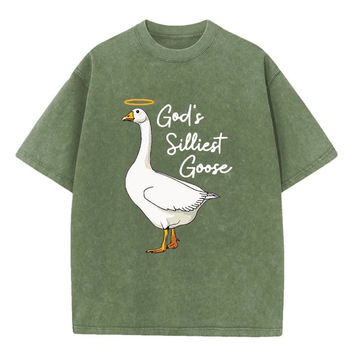 Christianartworkshop Maglietta lavata con motivo "Goose" più sciocco di Dio - Verde militare - 5XL - image 7