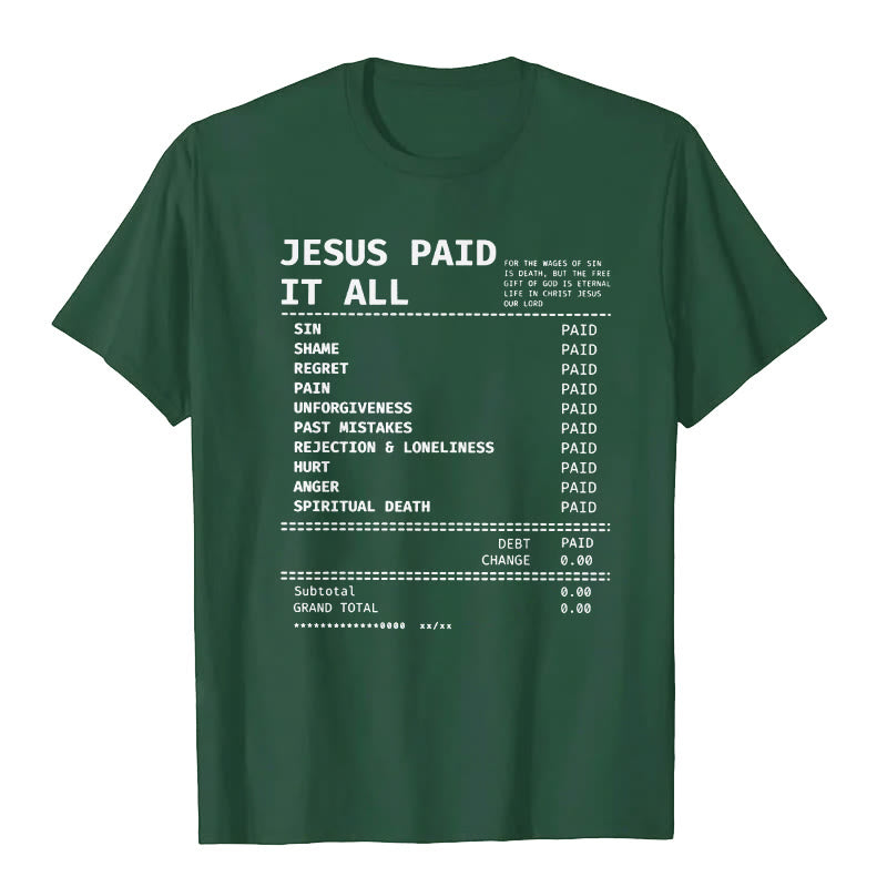 Christianartworkshop Maglietta Jesus Paid It All - Verde scuro - 2XL - image 9