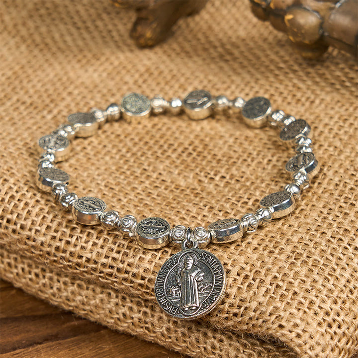 Bracciale con crocifisso di San Benedetto e rosa Christianartworkshop : accessorio cristiano senza tempo per l'espressione quotidiana della fede - image 4