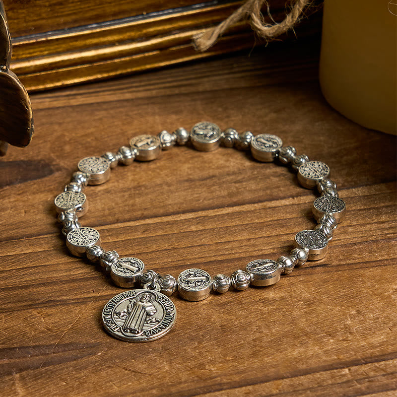 Bracciale con crocifisso di San Benedetto e rosa Christianartworkshop : accessorio cristiano senza tempo per l'espressione quotidiana della fede - image 3