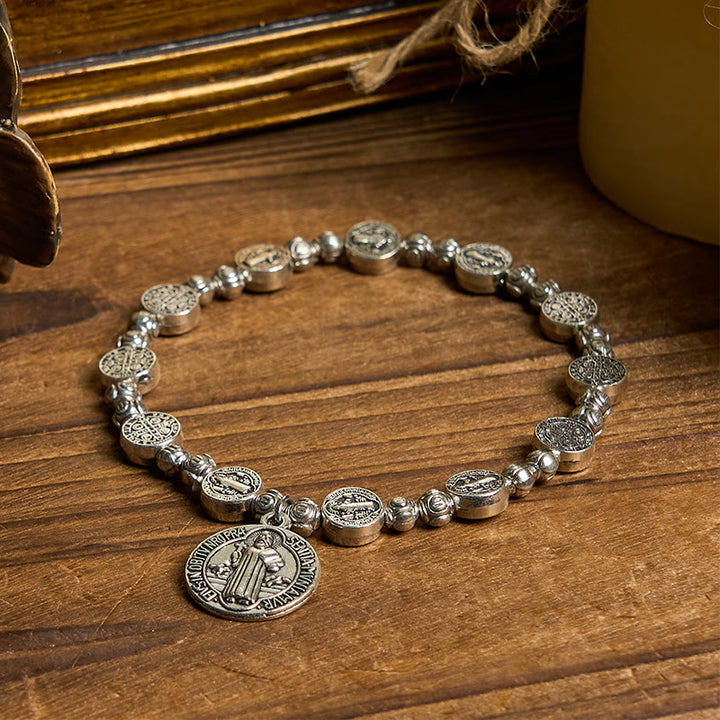 Bracciale con crocifisso di San Benedetto e rosa Christianartworkshop : accessorio cristiano senza tempo per l'espressione quotidiana della fede - image 3