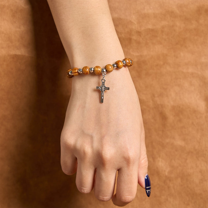 Christianartworkshop Bracciale con icona di Gesù e crocifisso rosa: gioielli spirituali fatti a mano con squisita fattura - image 1