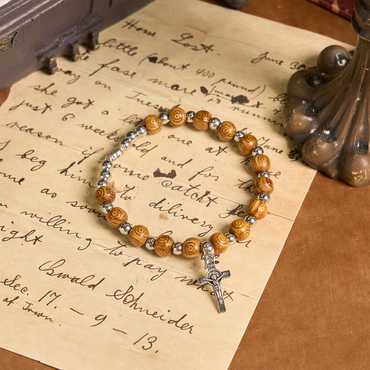 Christianartworkshop Bracciale con icona di Gesù e crocifisso rosa: gioielli spirituali fatti a mano con squisita fattura - Legna - image 0